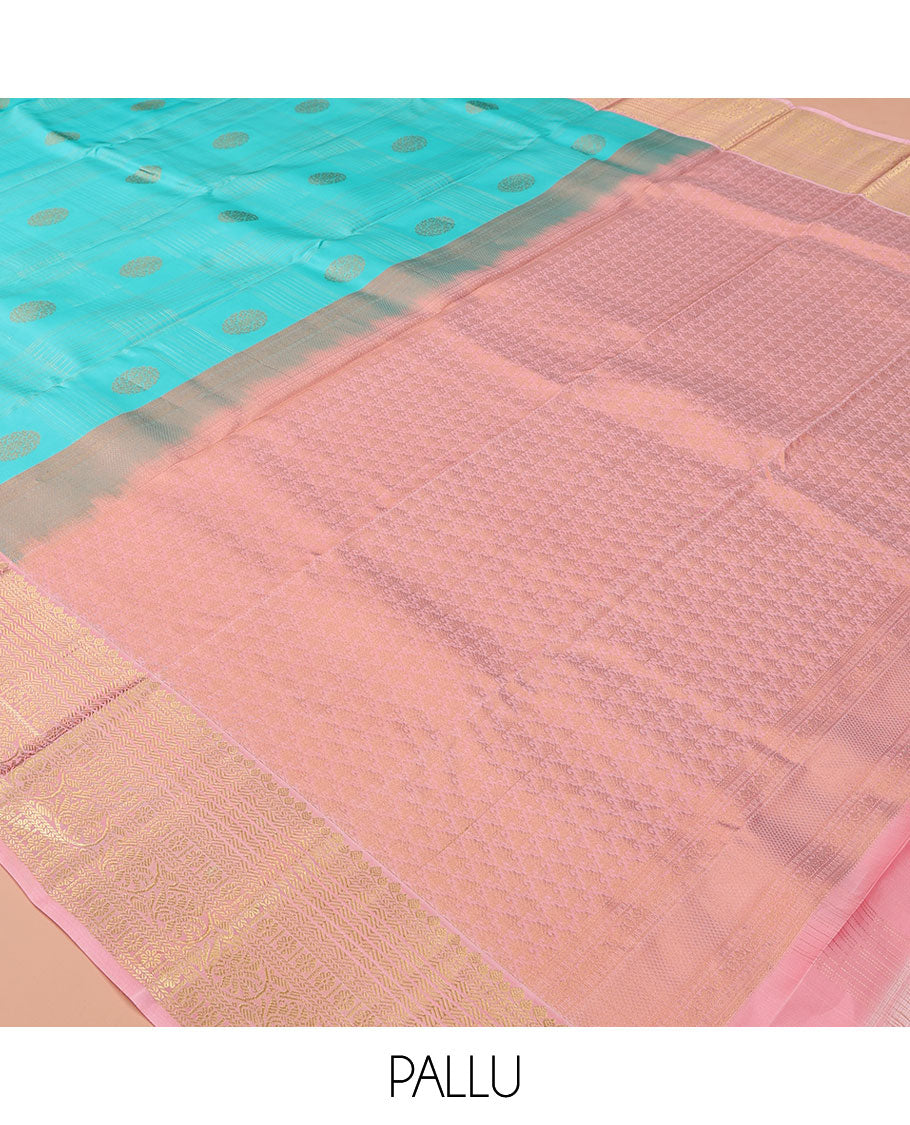 Blue Buttas-Enclosed Checked Vasundhara Lite Silk Mix Saree, a Contrast Kodi Visiry Border, Jaal Pallu, a Contrast Blouse
