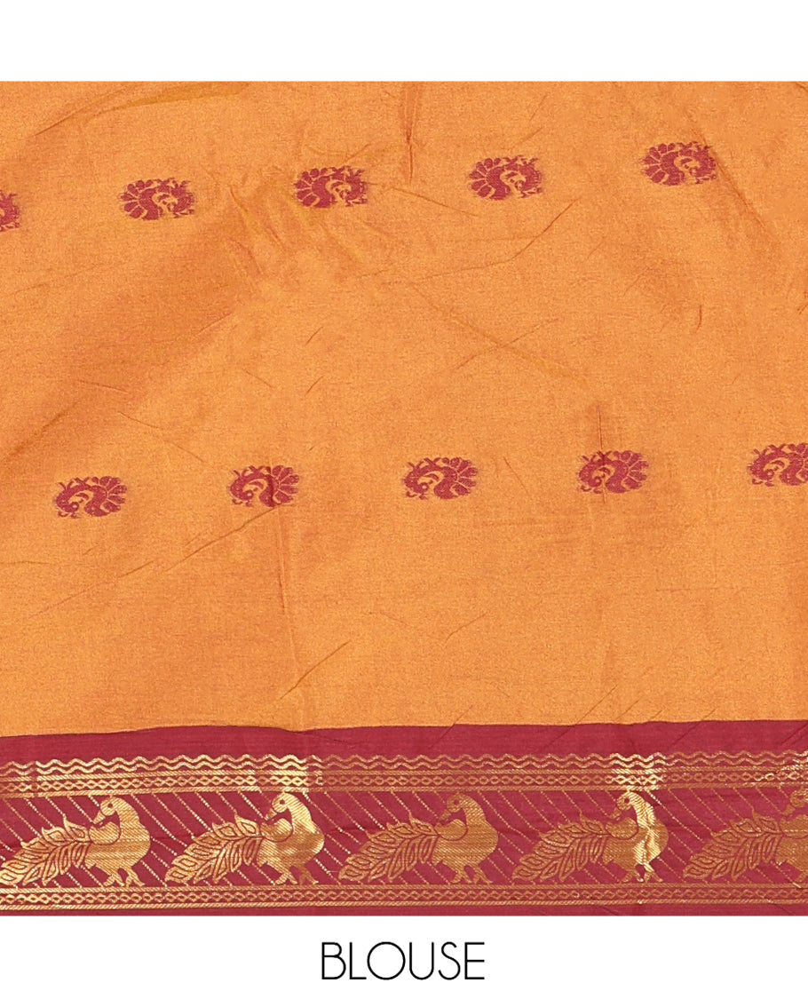Mustard Peacock Buttas Semi-Soft Silk Saree, Contrast Peacock Border, Buttas Pallu, Matching Blouse