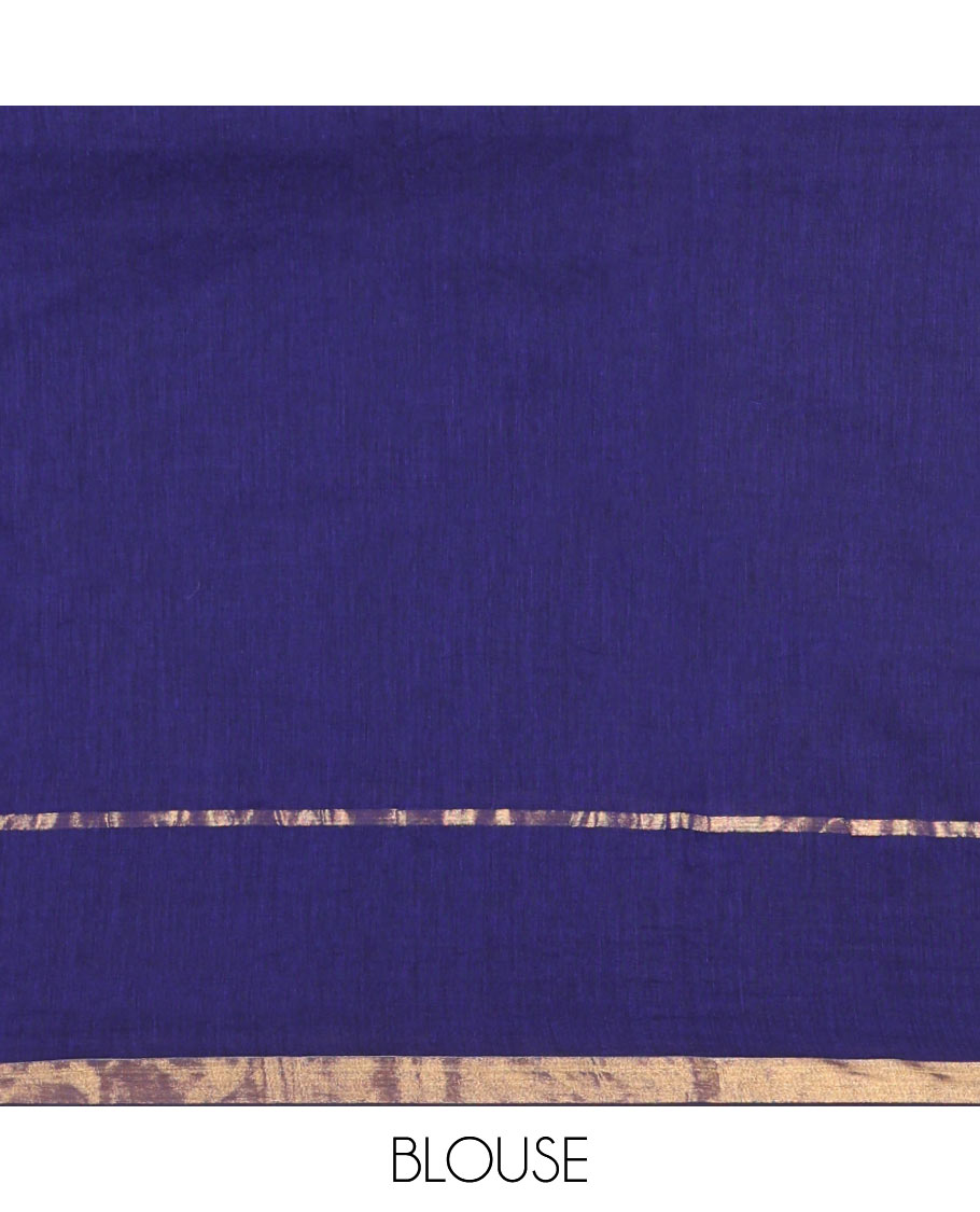 Blue Plain Khadi Mul Cotton Saree, Subtly Sparkled with Zari Border, Self-Pallu, and Paired with a Matching Blouse