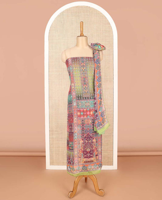 Green georgette chididhar material set mirror work top with santoon pant with lining & pakistan style mirror work dupatta