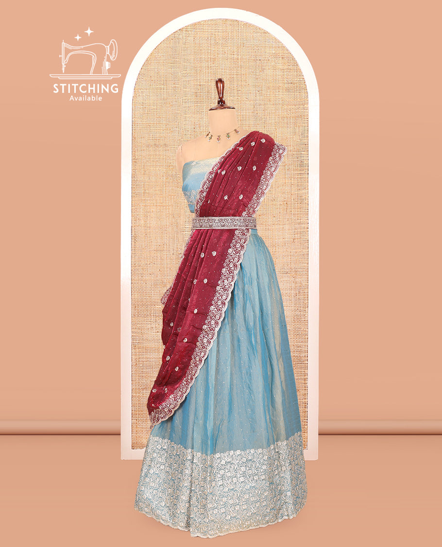 Steel Blue Moss Organza Half-Saree