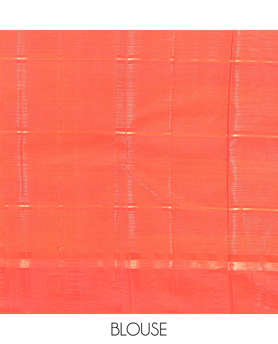 Multi-Color Checked Kanchipuram Silk Saree, a Contrast Bodi Border, Grand Pallu, and a Contrast Blouse
