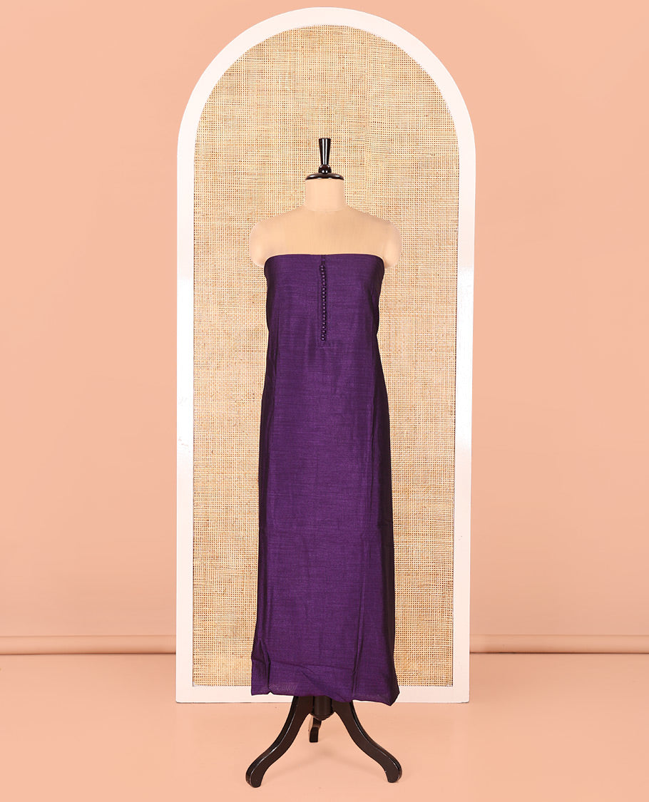 Dark Purple Vichitra Silk Material Chudidar Set, Enthralled with Pom-Pom Necklined Top, a Plain Santoon Bottom, and Paired Scallop Multi-Color Floral Embroidered Organza Dupatta