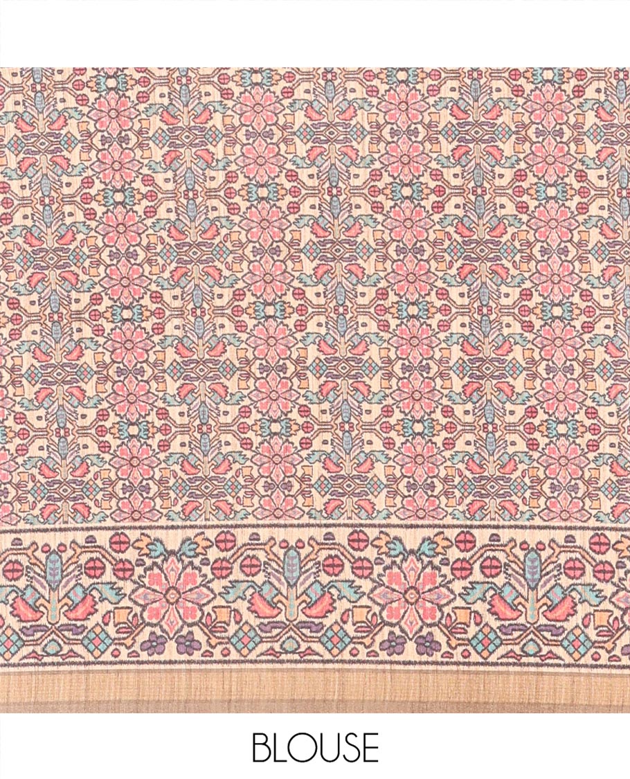Green Katan Silk Saree, Enriched with Checked Design On Its Body, Artfully Designed Madhubani Painting Theme Border, Pallu of Same Madhubani Print, and Paired with a Madhubani Printed Blouse