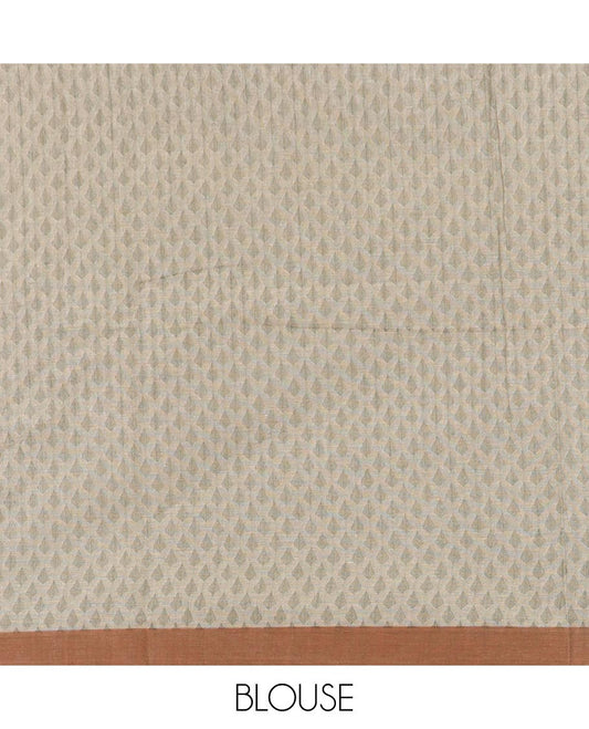 Grey geometric buttas Coimbatore cotton saree with contrast plain border & intricate zari design pallu