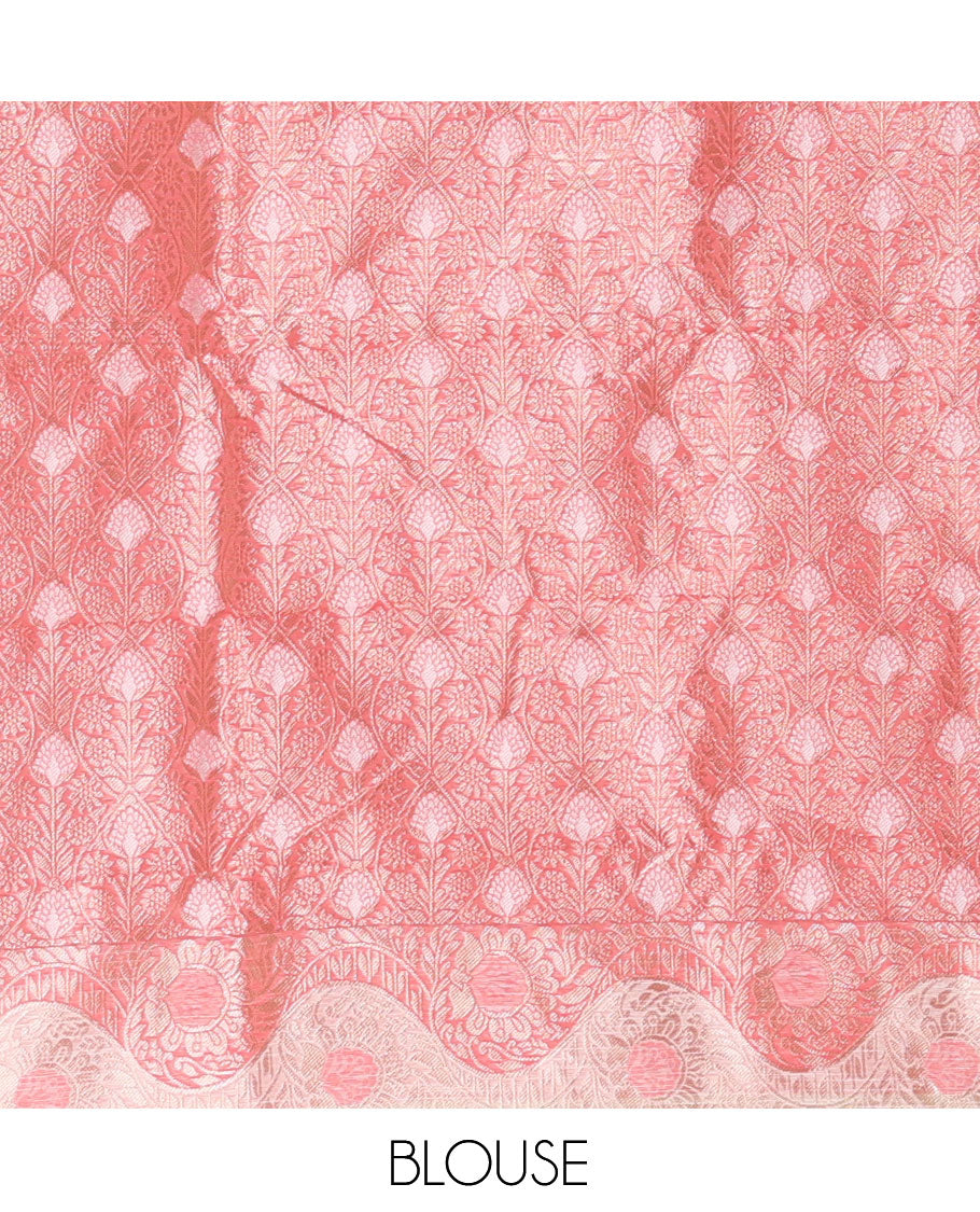 Cream-Tomato Pink Jute Linen Saree