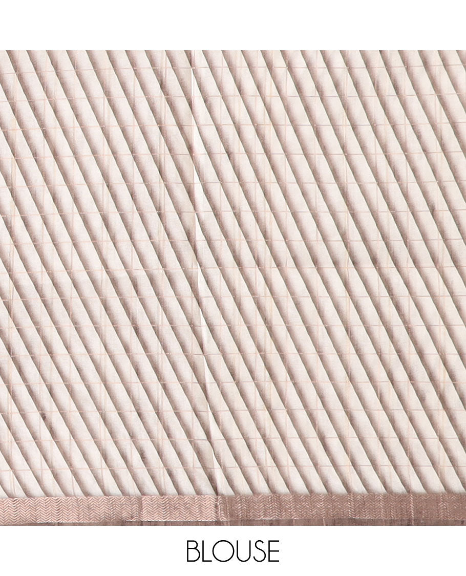 Brown checked semi-banaras tussar saree with self - bullock cart border & checked pallu