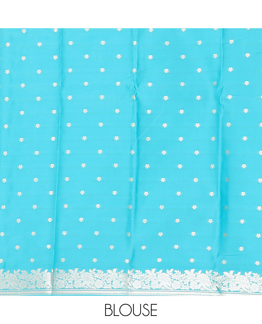 Blue floral motifs design butter silk saree with self intricate zari design border & floral design pallu