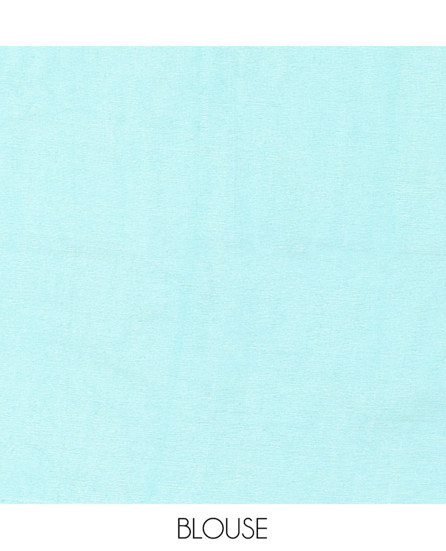 Light Rama Khadi Mul Cotton Saree, Artfully Printed with Warli Motifs All Over Its Body, Highlighted by a Self-Border of Warli Print, Pallu of Warli Print, and Paired with a Matching Blouse