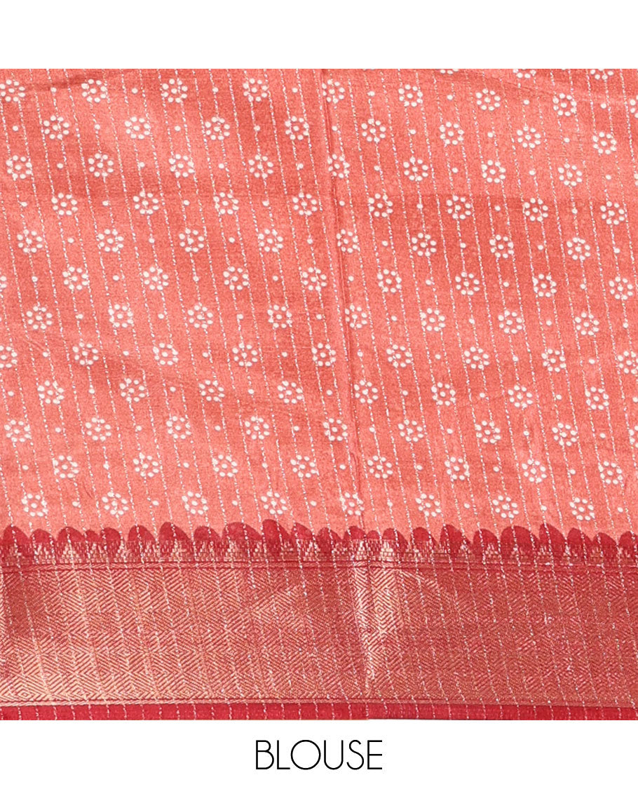 Pastel brown zari striped & batik-paisley dola silk saree,contrast traditional zari border,printed pallu & zari striped & butta print blouse