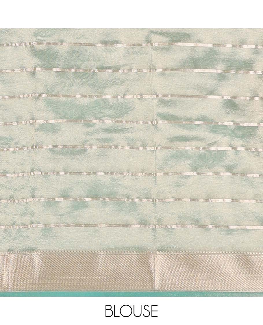 Green striped design with self intricate zari design border