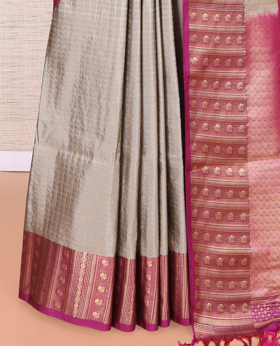 Grey Peacock Zari Design Budget Silk Saree
