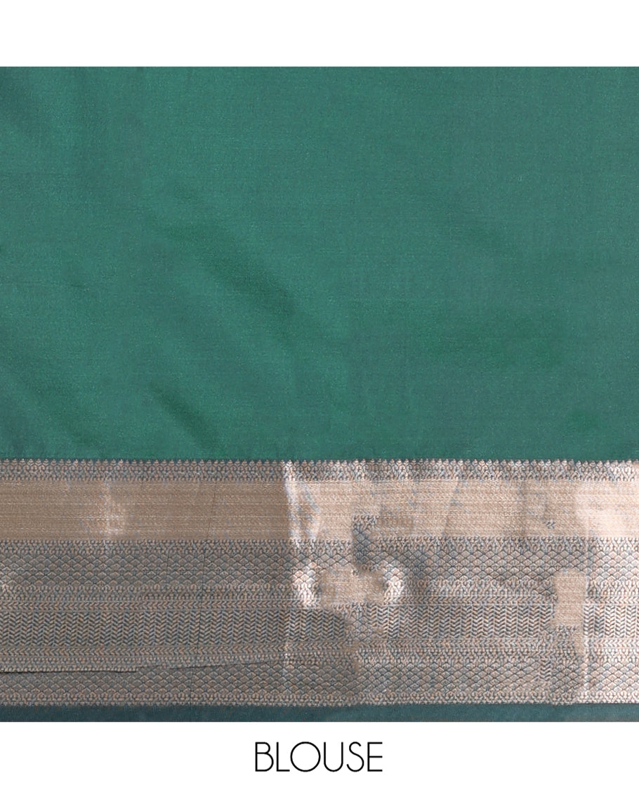 Pink Budget Silk Saree, Graced with Zari Buttas on Its Body, Complemented by a Contrast Traditional Zari Design Border, Pallu of Traditional Designs in Zari, and Paired with a Contrast Blouse