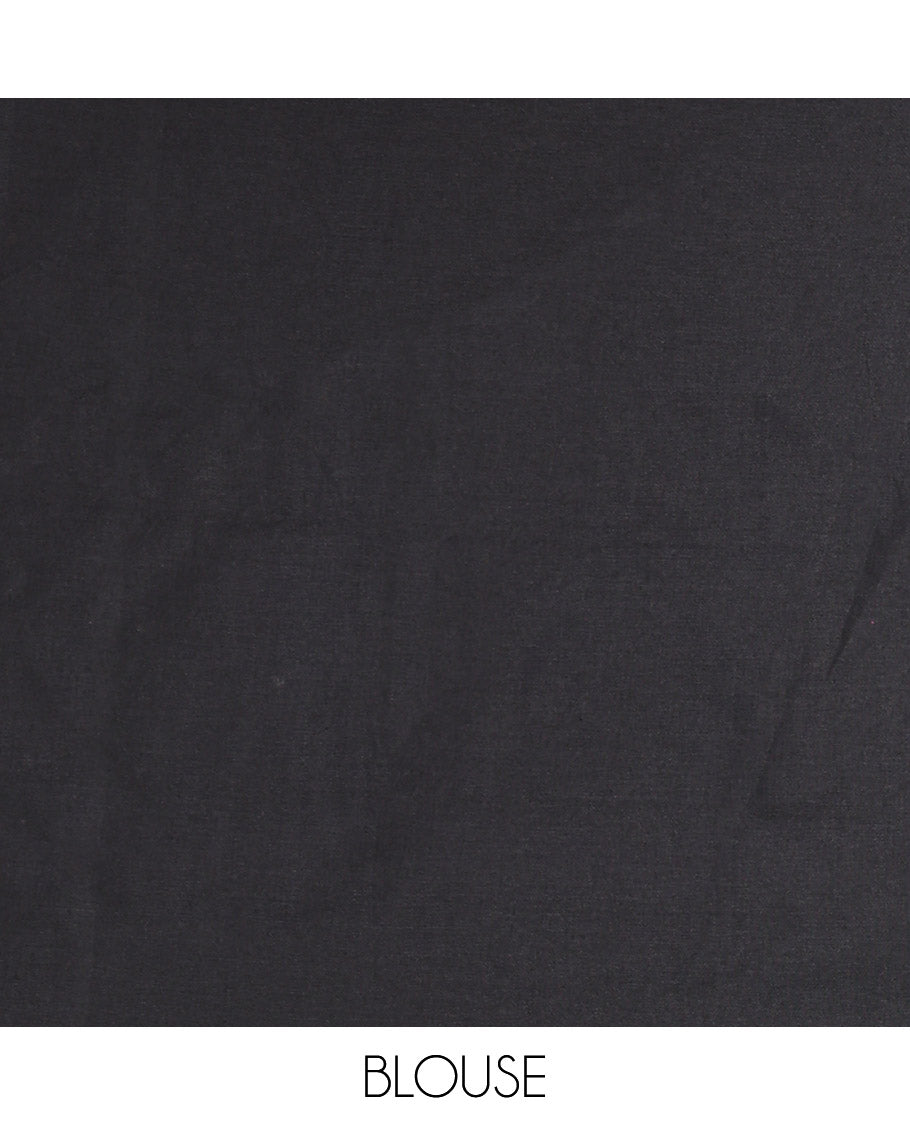 Borderless Black Plain Khadi Mul Cotton Saree, a Contrast Heathered Pallu, and a Matching Blouse