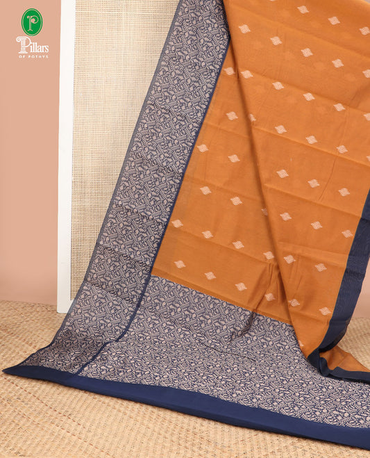 Mustard thread weaving butta silk cotton saree with contrast traditional weaving border & rich pallu along with plain blouse