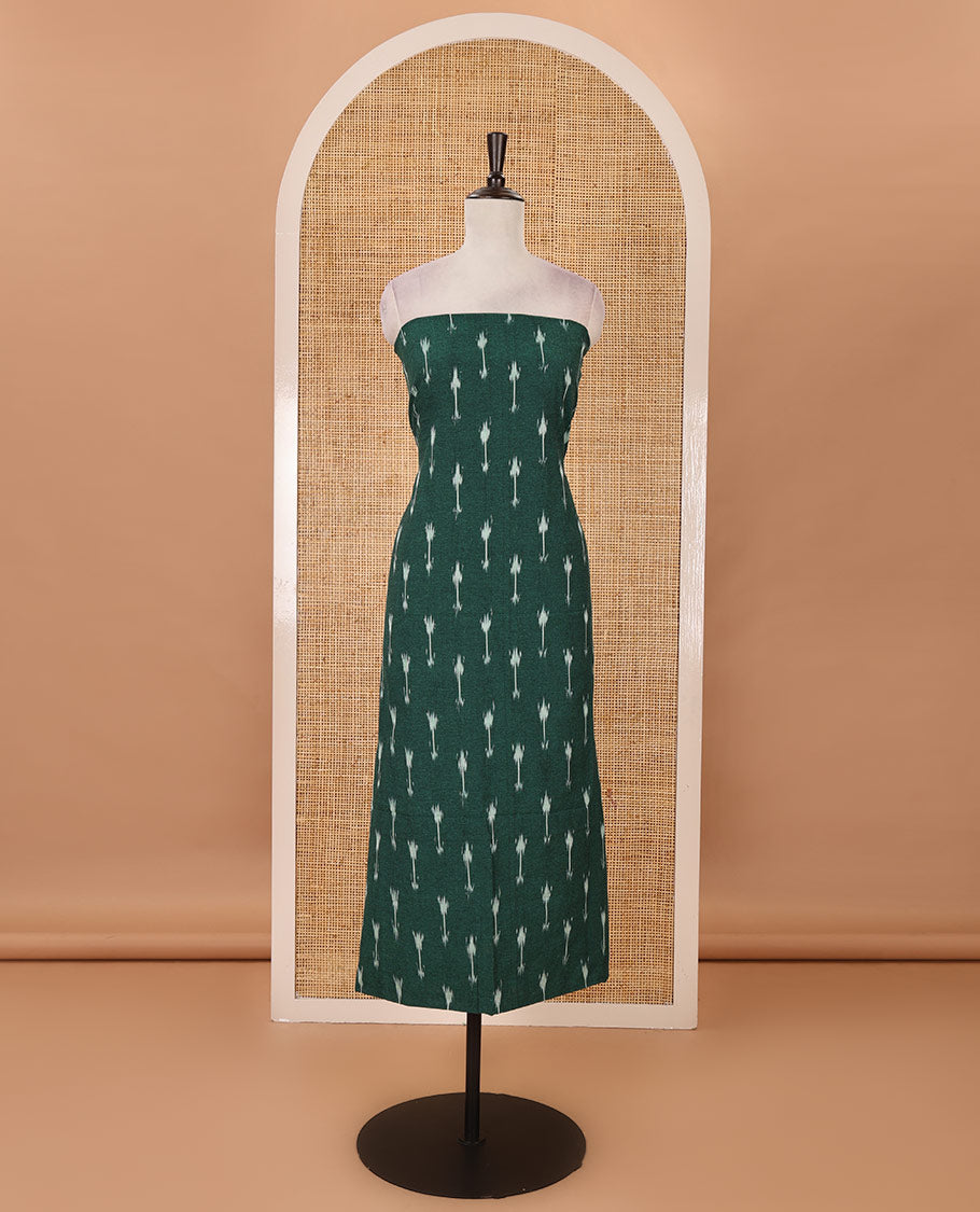 Green material chudidar set, arrow-shaped buttas woven pure cotton pochampally ikkat top, contrast bottom & dual-color ikkat motifs pure cotton dupatta