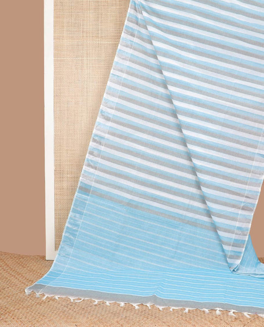 Borderless multi-color striped jute cotton saree & striped pallu