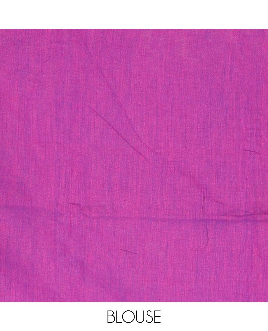 Borderless Violet Khadi Cotton Saree, Delicately Woven with Flower Motifs Embroidery All Over Its Body, a Self-Pallu, and Paired with a Matching Blouse