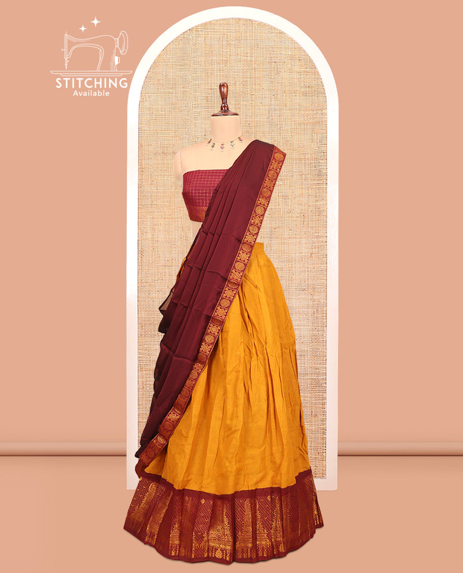 Mustard Sungudi Cotton Half-Saree