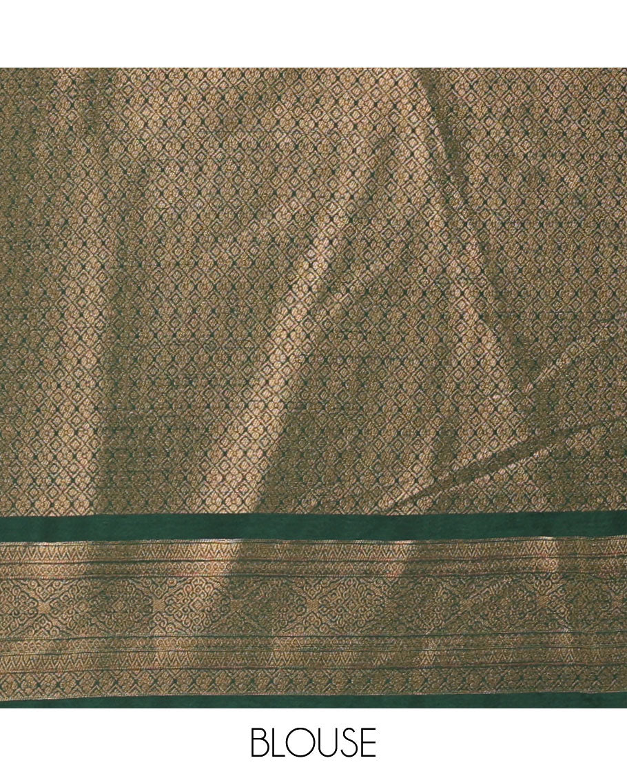 Purple with green zari weaving banaras softy saree with contrast traditional border & rich weaving pallu along with brocade blouse