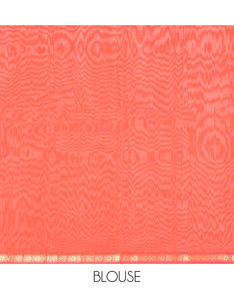 Orange floral motifs maheswari cotton saree with self-zari border & floral motifs pallu