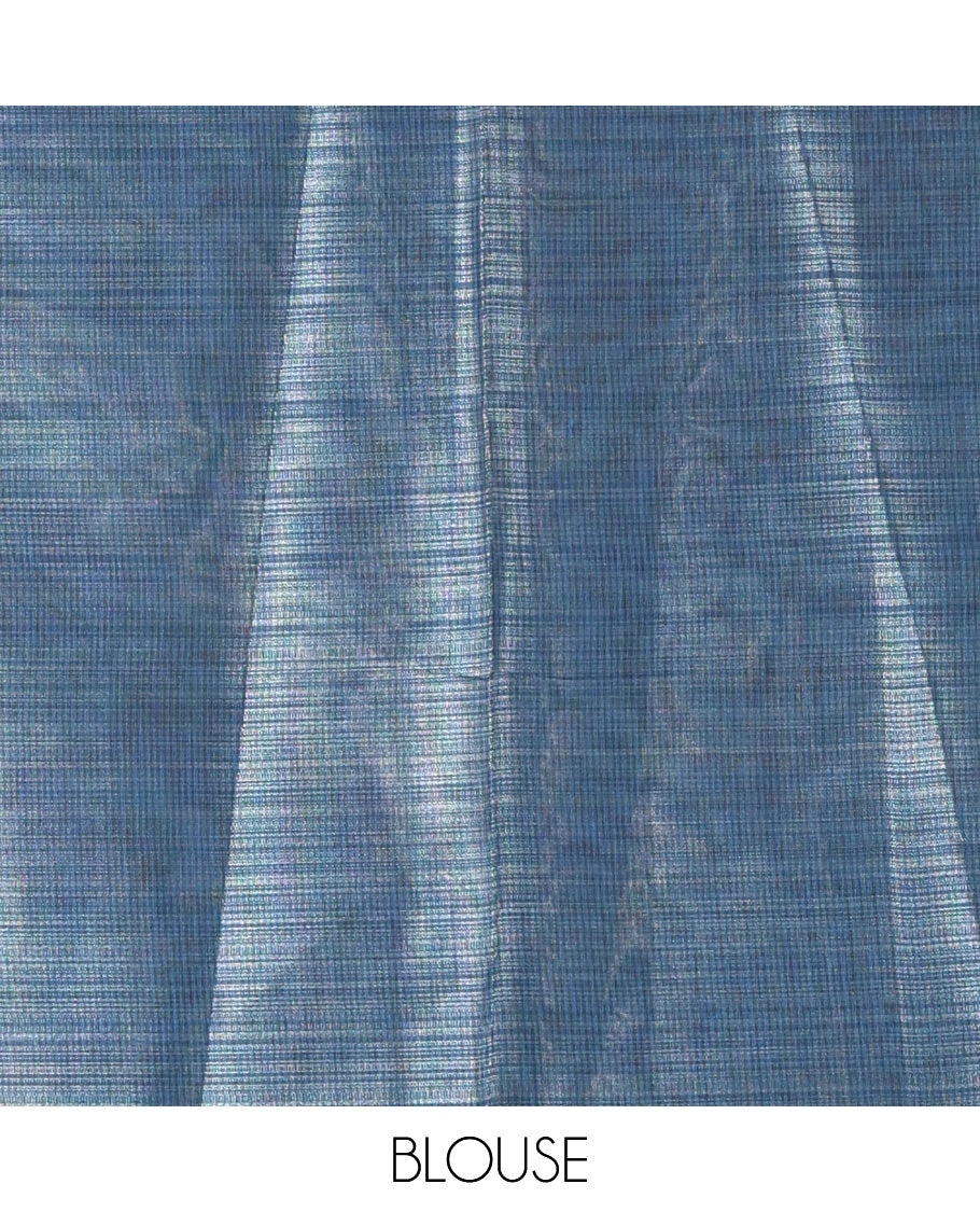 Borderless orange  big floral motifs printed tissue silk saree with floral printed pallu, and a contrast plain blouse