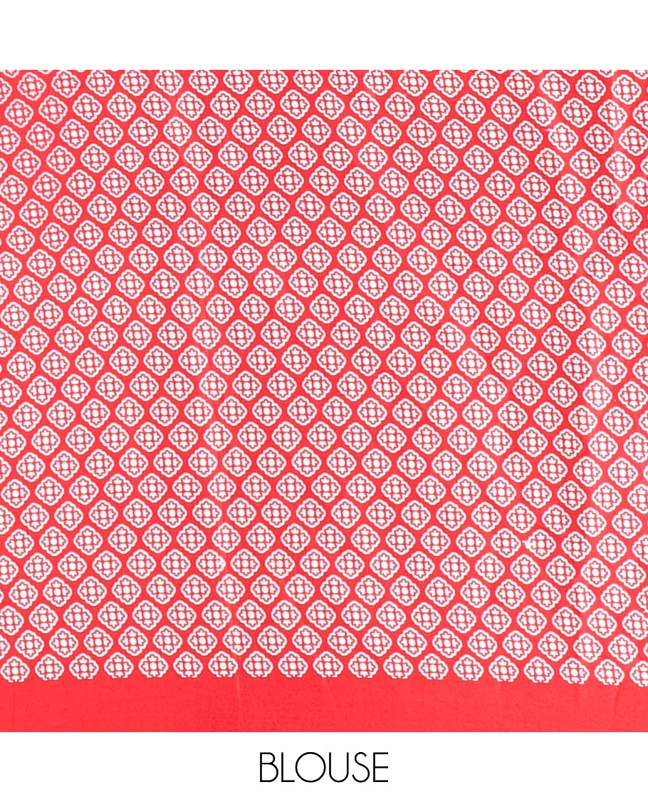 Borderless red horizontal stripes, and flora-butterflies printed satin crepe saree, self-pallu of floral, butterflies and bird print, and printed pallu