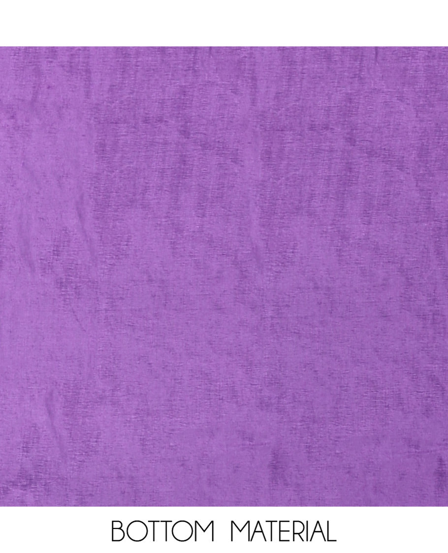 Dark Purple Vichitra Silk Material Chudidar Set, Enthralled with Pom-Pom Necklined Top, a Plain Santoon Bottom, and Paired Scallop Multi-Color Floral Embroidered Organza Dupatta