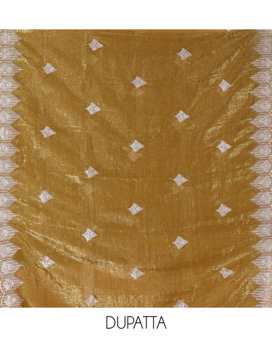 Pista Green Mul Chanderi Material Chudiddar, Floral Embroidered Top, Plain Bottom, Embroidered Dupatta