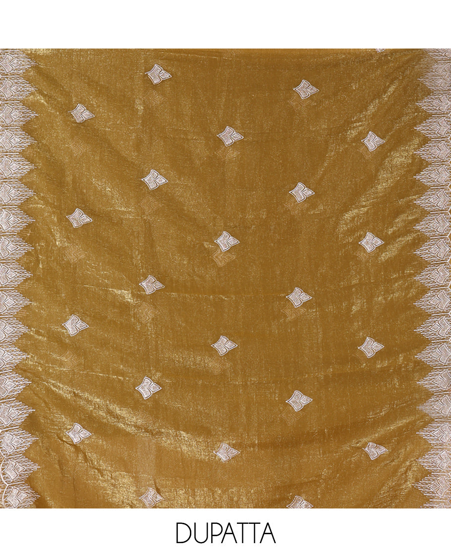 Pista Green Mul Chanderi Material Chudiddar, Floral Embroidered Top, Plain Bottom, Embroidered Dupatta