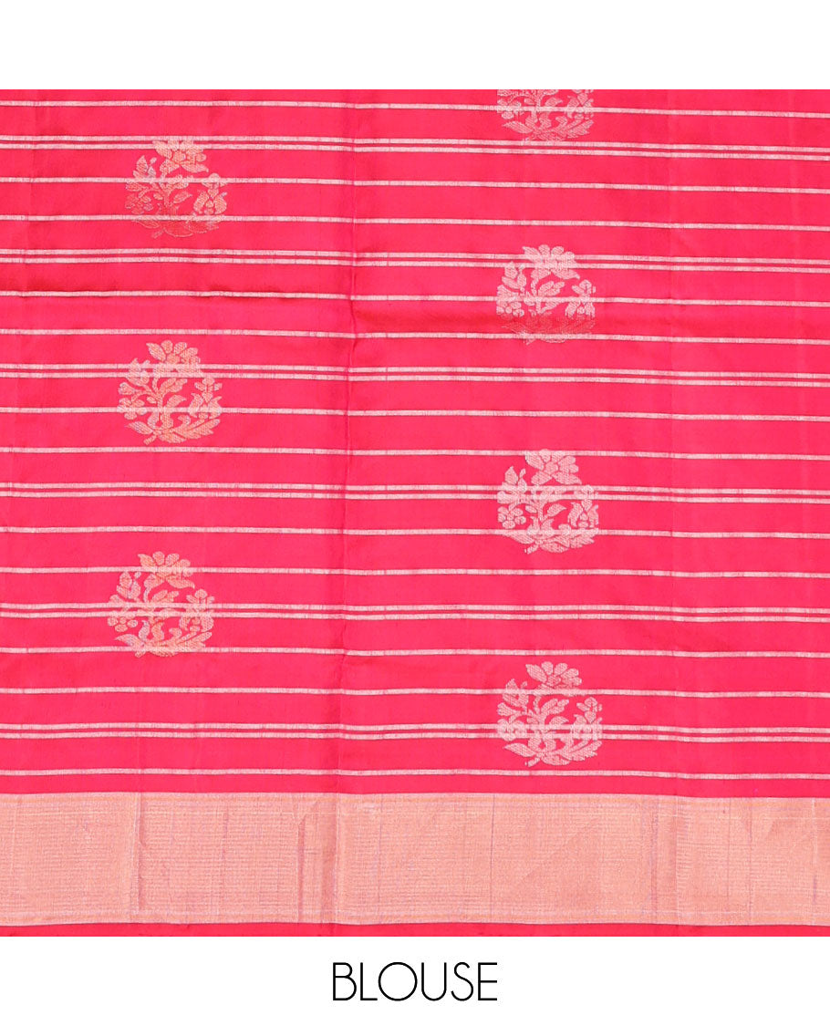 Cream striped soft silk saree, zari border & contrast pallu of stripes