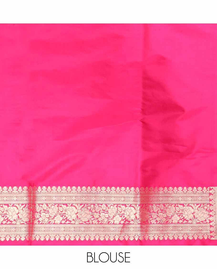 Pink ogee pattern jacquard with self intricate zari border & floral zari design pallu