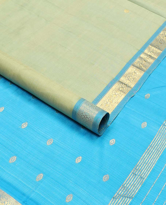Green floral design kancheepuram silk saree with contrast floral design border & intricate zari desogn pallu