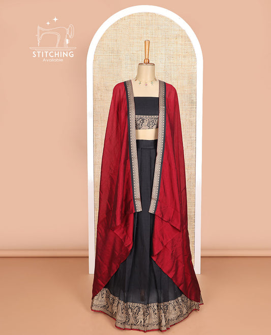 Black cotton half saree with contrast wedding design border, zari design blouse & plain , zari design border dhavani