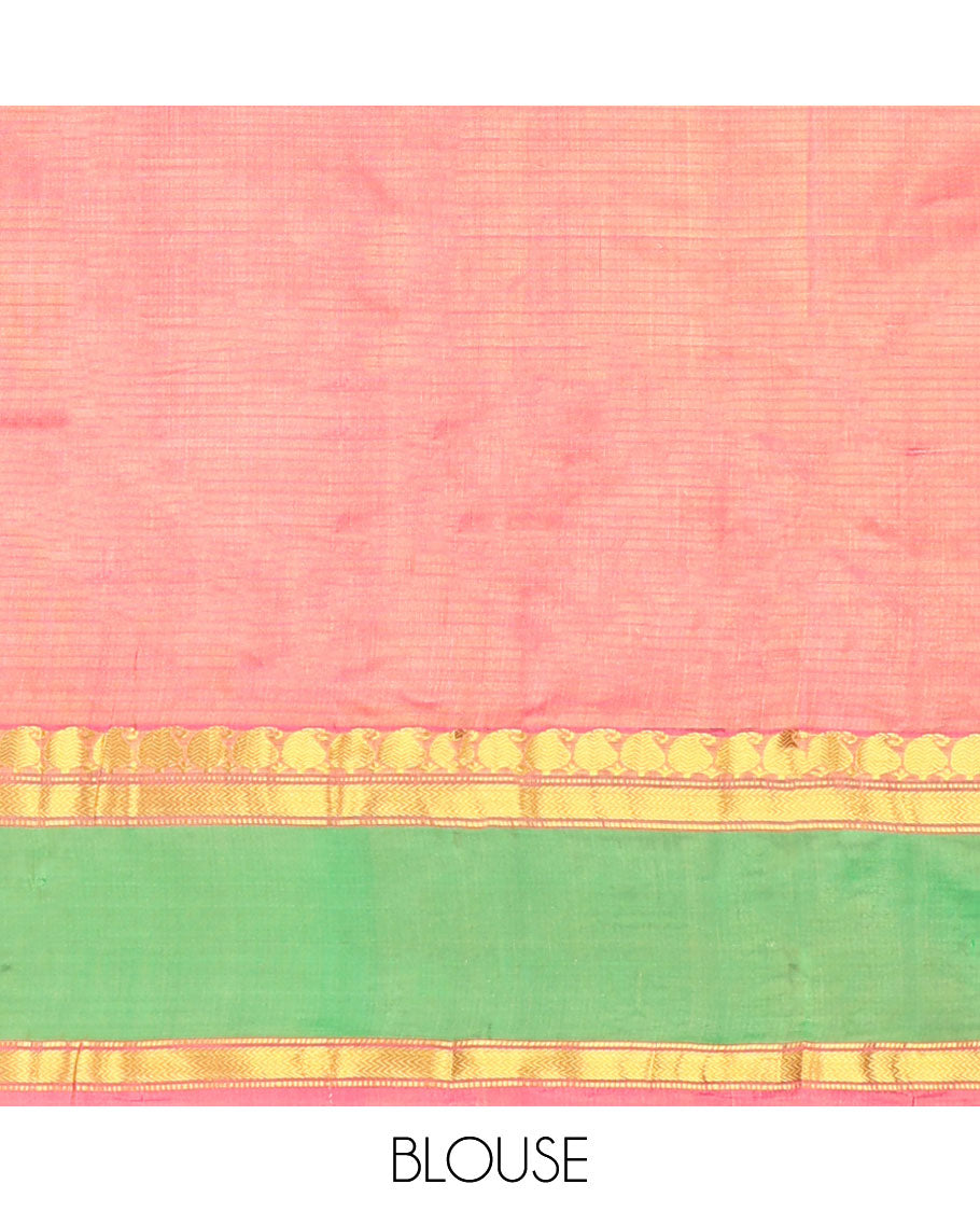 Sandal kancheepuram silk saree with contrast border of manga, banaras, checked, muthu designs & zari design pallu