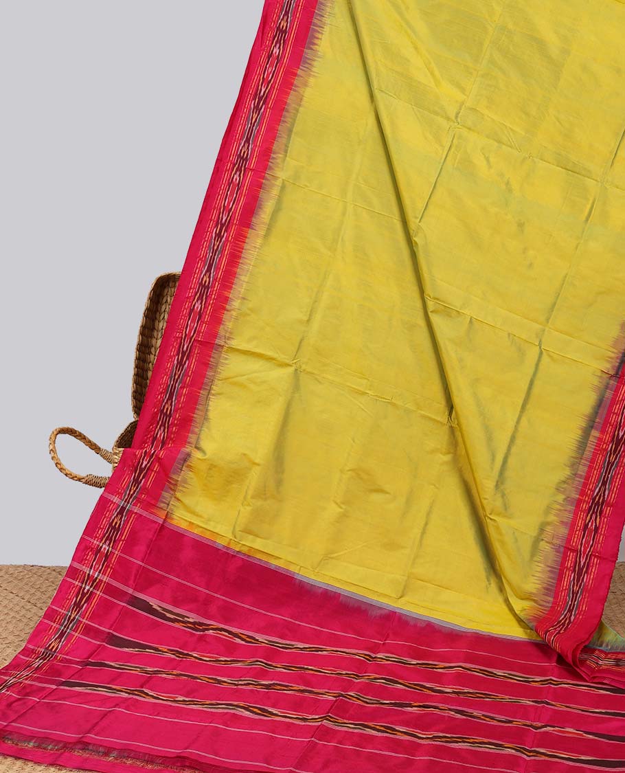Green ikkat silk saree with contrast striped border & striped design pallu