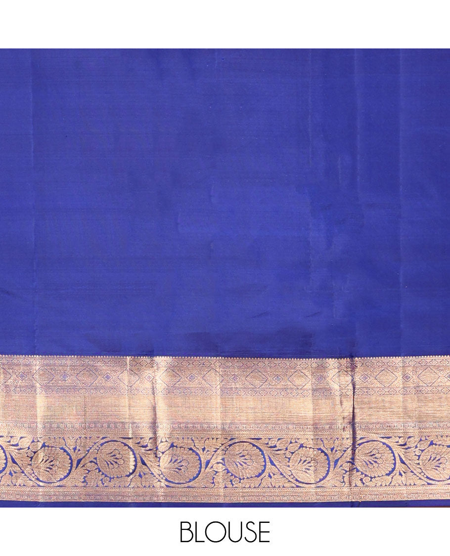 Blue leaf jacquard kancheepuram silk saree with contrast zari border & intricate zari design pallu