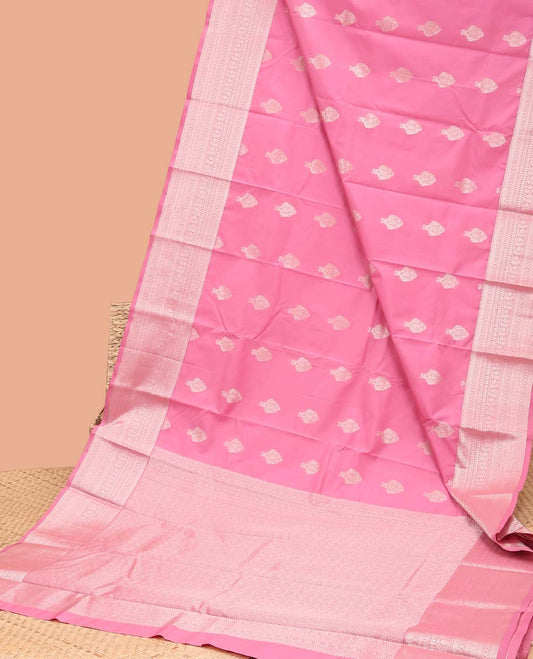 Light pink leaf buttas vasundhara elite silk saree with self intricate zari design border & zari design pallu