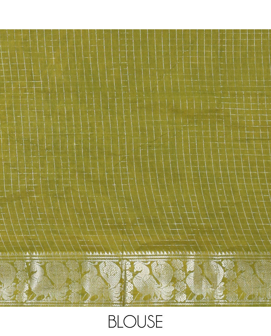 Black zari checked Sungudi cotton saree, zari annam motifs woven border, zari striped pallu & contrast zari checked blouse