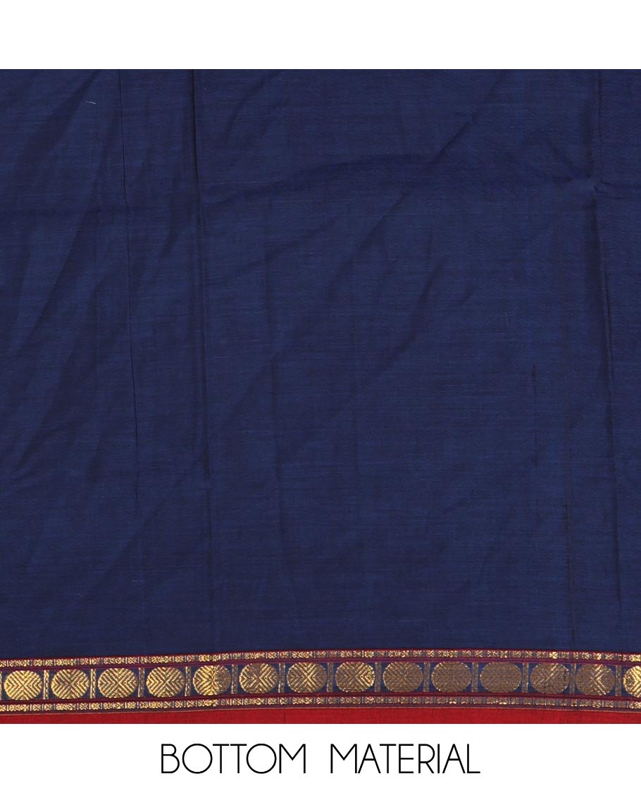 Navy blue mercerized cotton material chudidar set,plain contrast traditional rudraksham border top,matching bottom & 2-sided rudraksham border dupatta