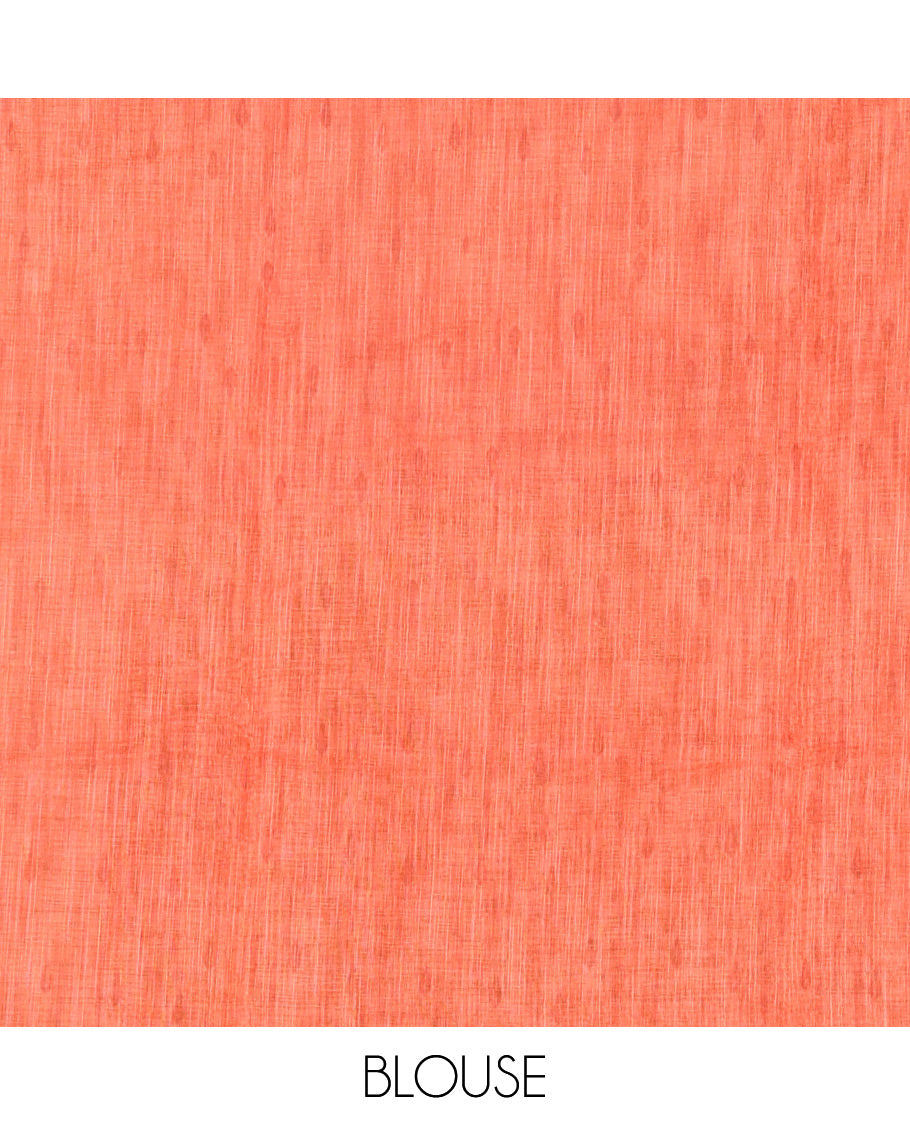 Borderless Olive green umbrella motifs printed linen cotton saree, self-pallu of big umbrella motifs and contrast blouse