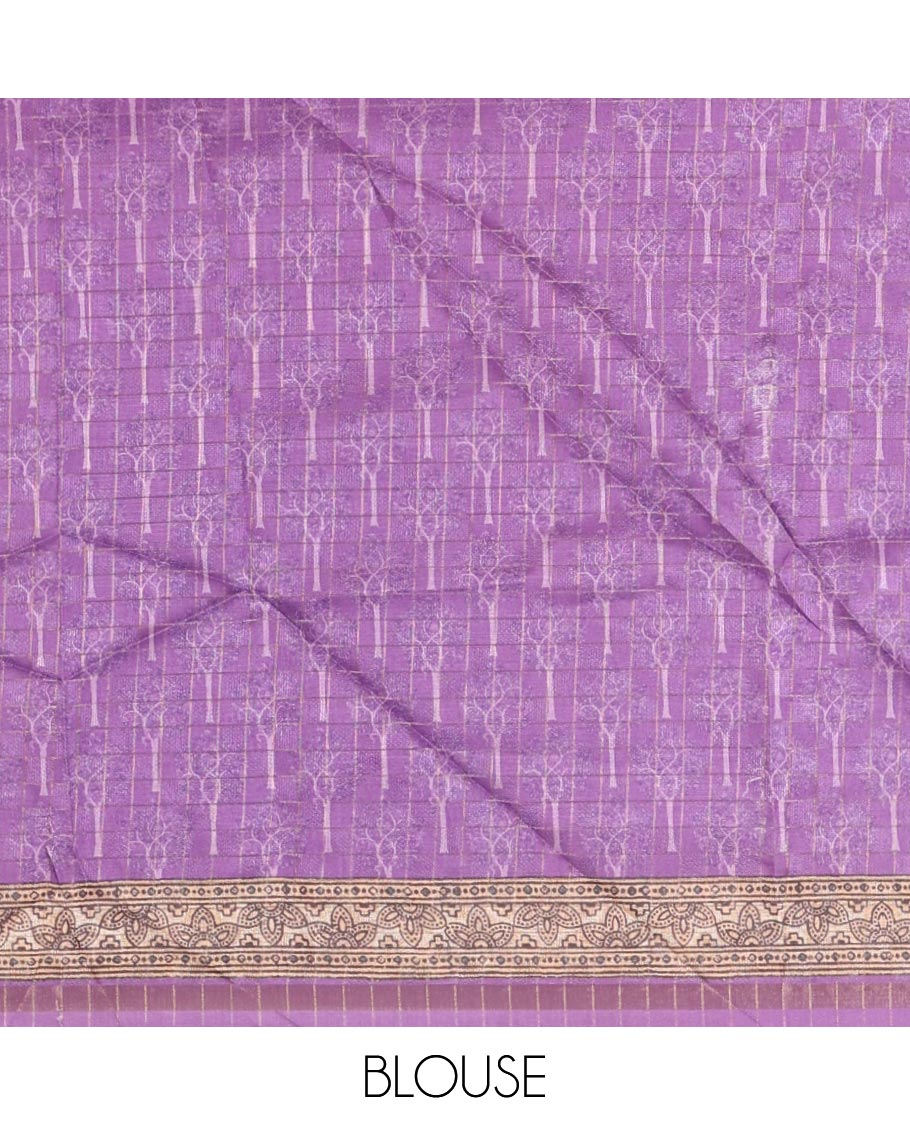Violet  3D-dying with bandhani printed design kota saree , self printed border , radhe and kalamkari style printed pallu & contrast printed blouse