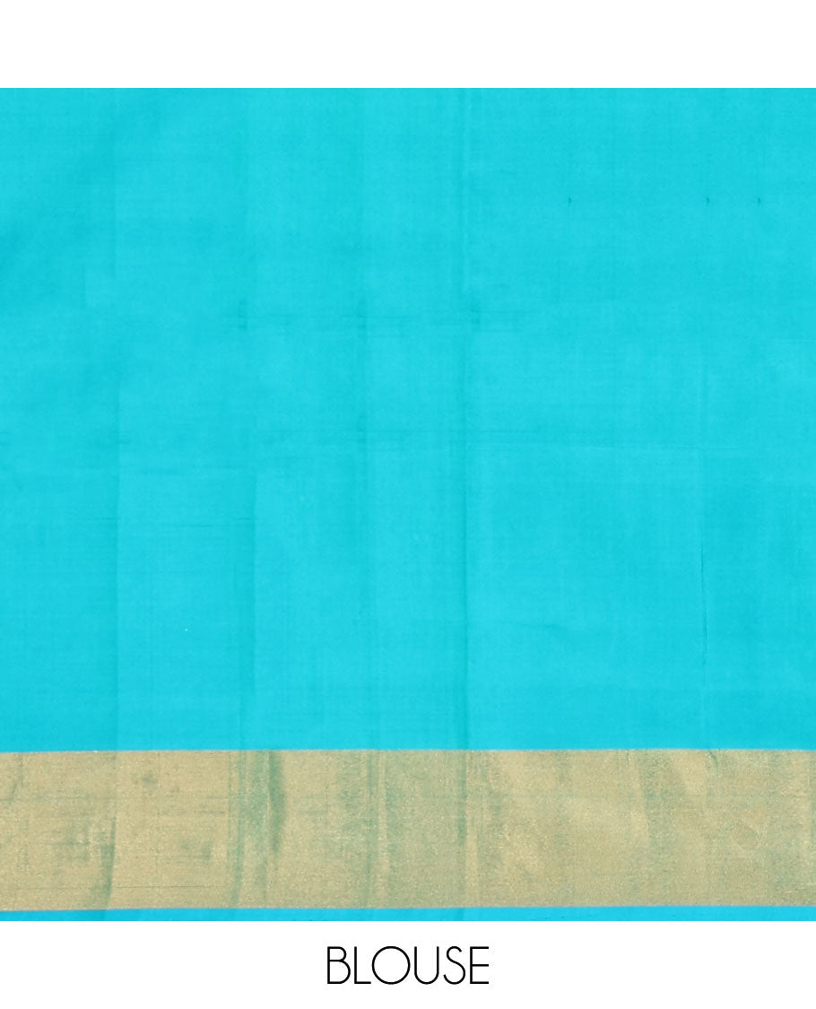 Green floral design uppada silk saree with contrast zari border & floral enclosed with checked design pallu