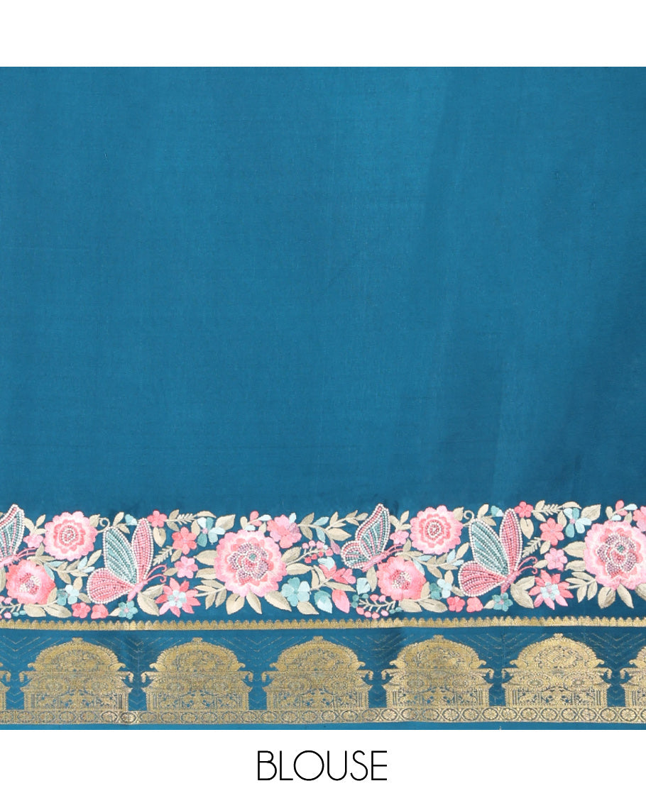 Peacock Blue Plain Mysore Silk Saree