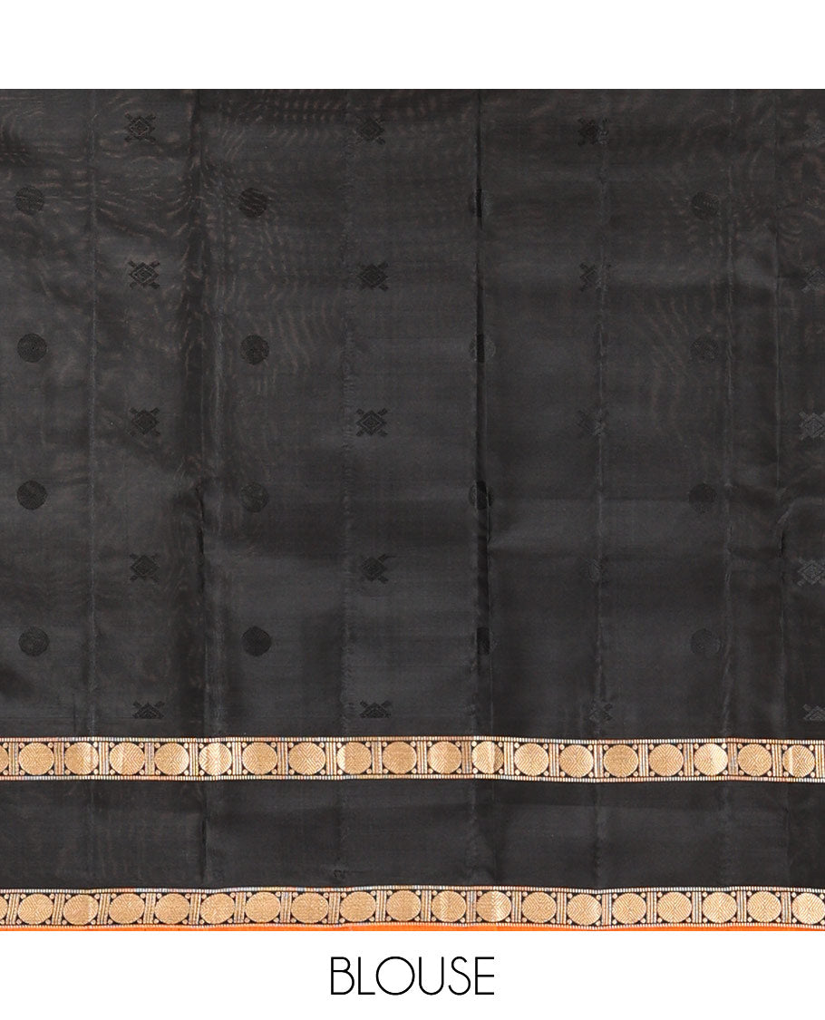 Blue Buttas Vasundhara Lite Silkmix Saree, Contrast Rettai-Pettu Border, Contrast Blouse