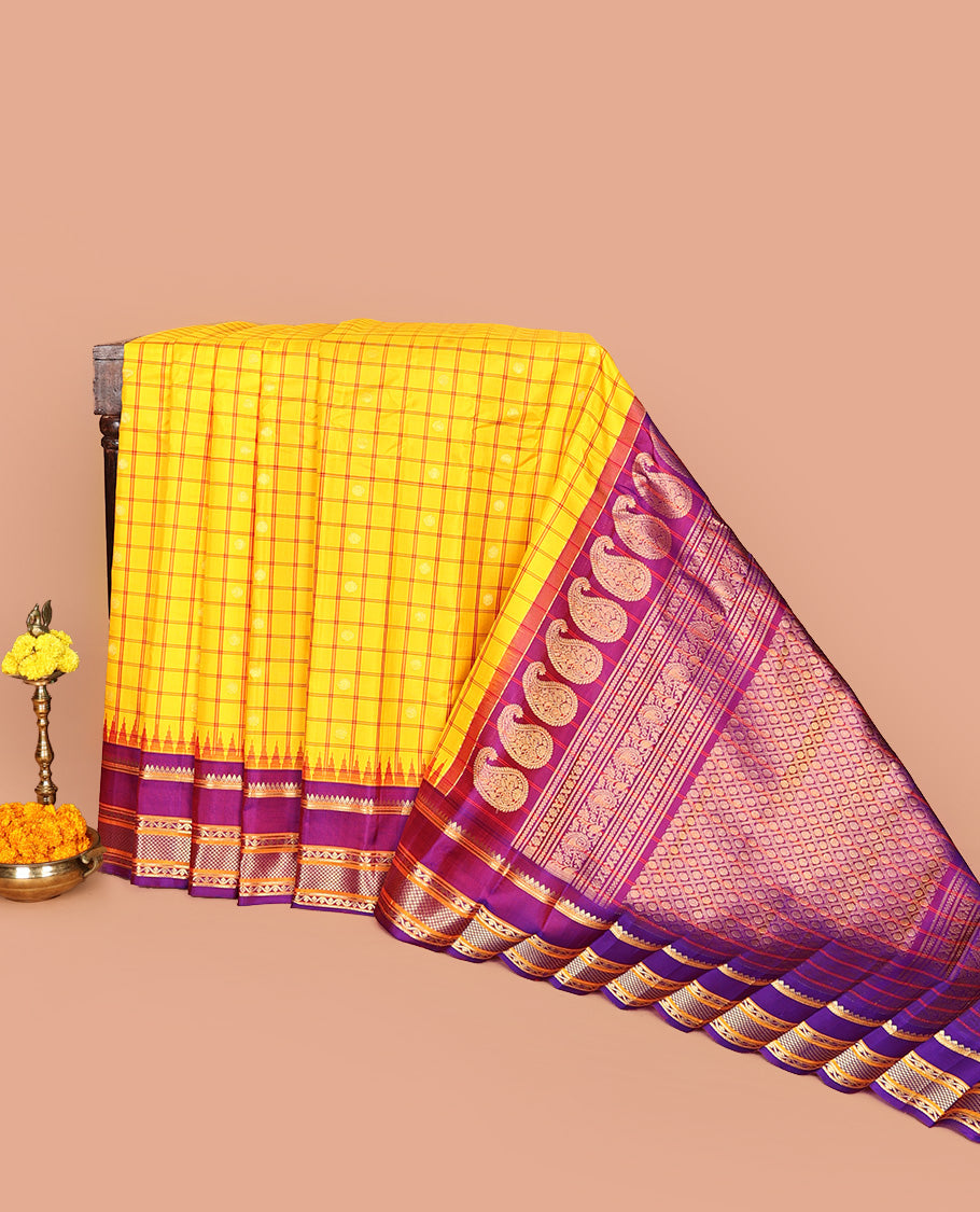 Yellow Gadwal Silk Saree