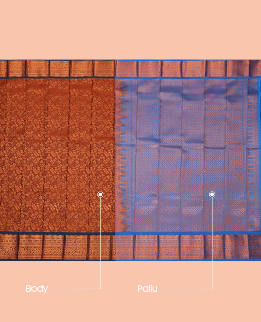 Brown Budget Silk Saree, Ornamented with Jacquard Design, a Contrast Traditional Zari Border, Jaal Pallu, and a Contrast Blouse