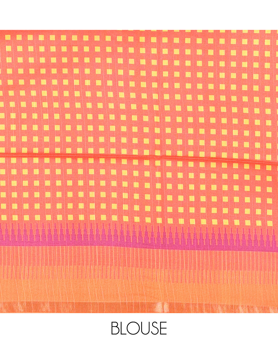 Black leheriya stripes printed katan silk saree, contrast zari piping temple border, temple pallu, and a contrast square buttas printed blouse