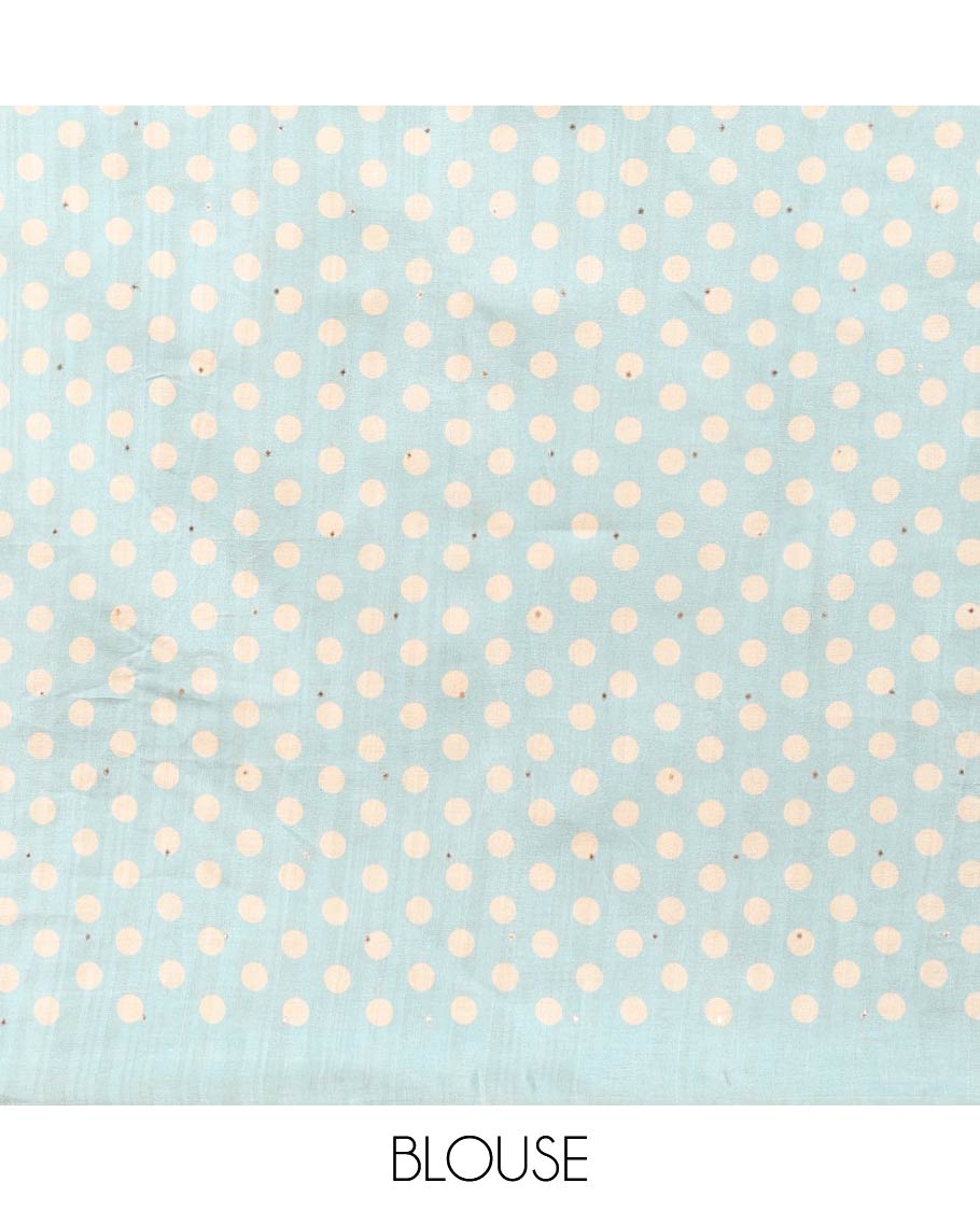 Rama blue geometrical print, zari butta fancy tussar saree with polka dot border & polka dot pallu along with polka dot blouse