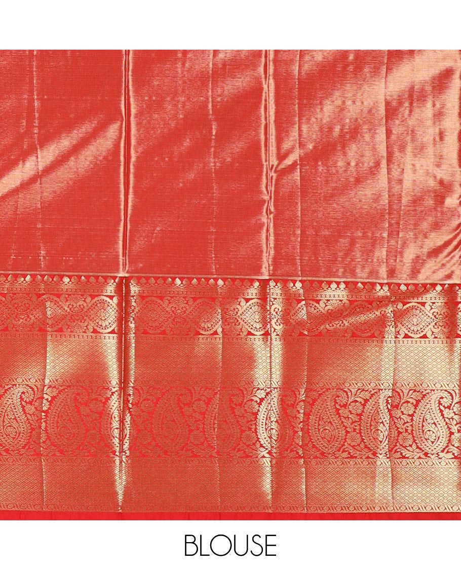 Pastel green floral jaal jacquard budget silk saree, contrast big traditional zari design border, and ogee patterned pallu